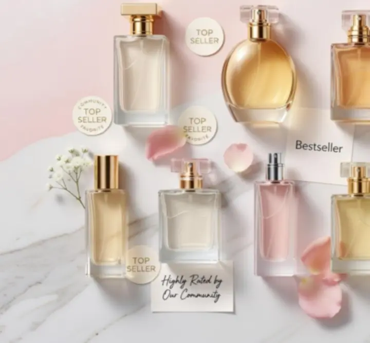 Népszerű, top-rated parfümök elegáns, lapos elrendezésben