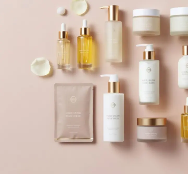Elegáns arcápoló termékek galériája lágy, pasztell környezetben